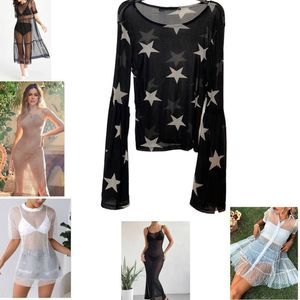 Shop ON TREND ‘SHEER’ Black Top with Stars and Fancy Long Bell Sleeves